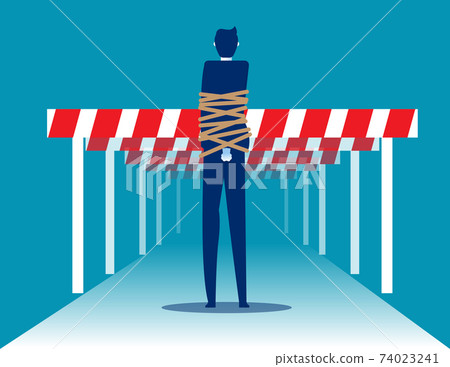 Bound by a rope to body and obstacle on the way forward. Forced to face obstacles Bound by a rope to body and obstacle on the way forward. Forced to face obstacles 74023241