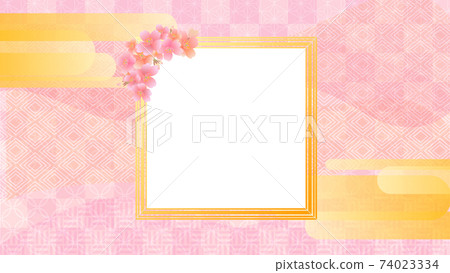 Sakura in full bloom _ square copy space _ variations on Japanese pattern background 74023334