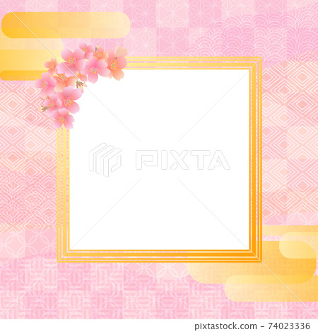 Sakura in full bloom _ square copy space _ variations on Japanese pattern background 74023336
