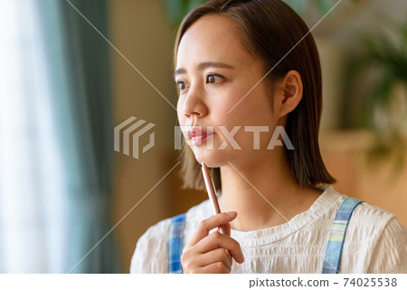 Housewife with a ballpoint pen 74025538