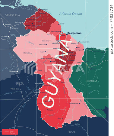 Guyana country detailed editable map Guyana country detailed editable map 74025734