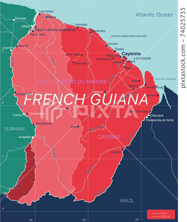 French Guiana country detailed editable map French Guiana country detailed editable map 74025735