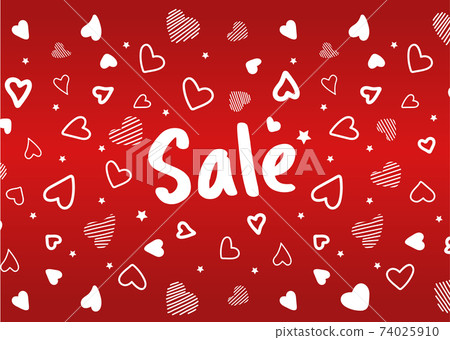 Banner sale in Valentines day. Pattern of white hearts drawn by hand on red background. Banner sale in Valentines day. Pattern of white hearts drawn by hand on red background. 74025910