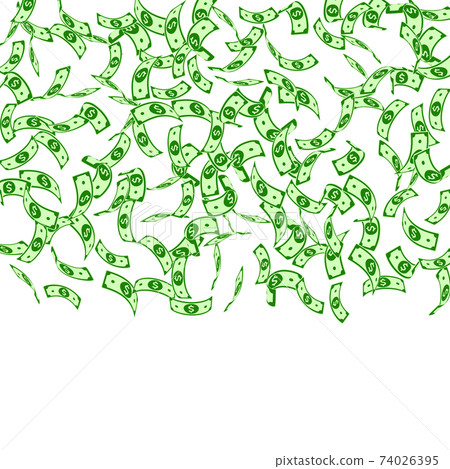 American dollar notes falling. Sparse USD bills on American dollar notes falling. Sparse USD bills on 74026395
