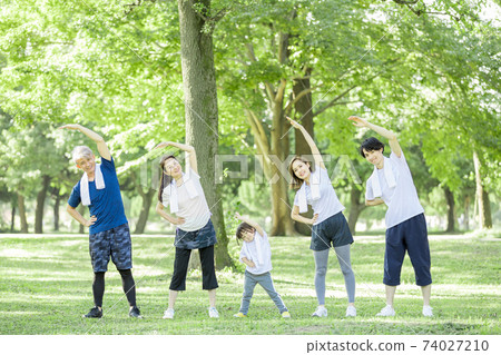 Three-generation family exercise image 74027210