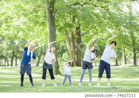 Three-generation family exercise image 74027211