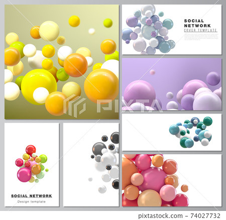 Vector layouts of modern social network mockups for cover design, website design, website backgrounds or advertising. Abstract futuristic background with colorful 3d spheres, glossy bubbles, balls. Vector layouts of modern social network mockups for cover design, website design, website backgrounds or advertising. Abstract futuristic background with colorful 3d spheres, glossy bubbles, balls. 74027732