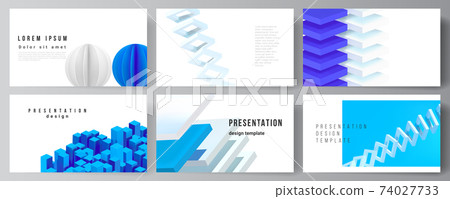 Vector layout of presentation slides design templates, template for presentation brochure, brochure cover, business report. 3d render vector composition with dynamic geometric blue shapes in motion. Vector layout of presentation slides design templates, template for presentation brochure, brochure cover, business report. 3d render vector composition with dynamic geometric blue shapes in motion. 74027733