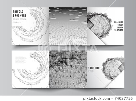 Vector layout of square covers templates for trifold brochure, flyer, magazine, cover design, book design, cover. Abstract 3d digital backgrounds for futuristic minimal technology concept design. Vector layout of square covers templates for trifold brochure, flyer, magazine, cover design, book design, cover. Abstract 3d digital backgrounds for futuristic minimal technology concept design. 74027736