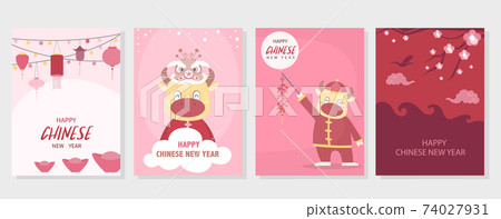 Chinese New Year 2021, the year of the cow,Little asian,cute cards, poster, template, greeting cards, Vector illustrations. Chinese New Year 2021, the year of the cow,Little asian,cute cards, poster, template, greeting cards, Vector illustrations. 74027931