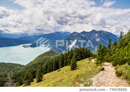 View from famous Jochberg, Bavaria in Germany View from famous Jochberg, Bavaria in Germany 74029888