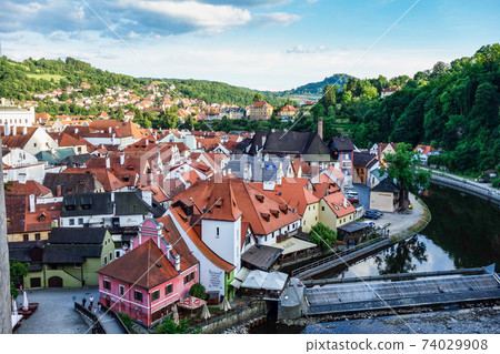 St. Vitus Church and cityscape Cesky Krumlov, Czech republic. UNESCO World Heritage Site 74029908