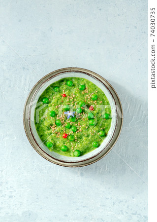 Vegan cream soup, shot from the top with copyspace 74030735