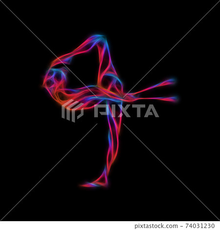 Creative silhouette of gymnastic girl with clubs. Art gymnastics flexible girl Creative silhouette of gymnastic girl with clubs. Art gymnastics flexible girl 74031230