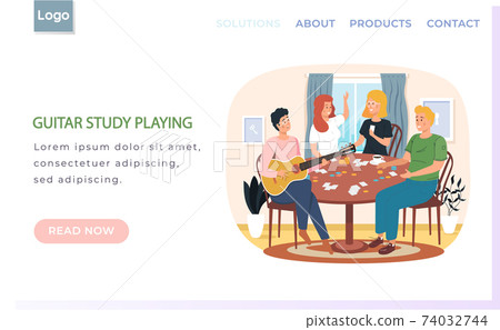 Website with entertainment and pastime in apartment. Musician uses acoustic guitar to make music Website with entertainment and pastime in apartment. Musician uses acoustic guitar to make music 74032744
