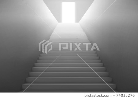 White staircase with light from open door on top White staircase with light from open door on top 74033276