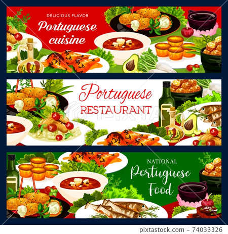 Portuguese food vector gourmet dishes banners set Portuguese food vector gourmet dishes banners set 74033326