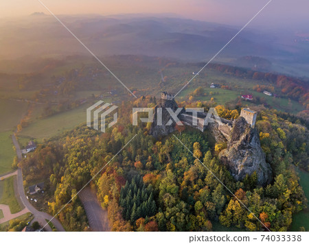 Trosky Castle in Bohemia paradise - Czech republic - aerial view 74033338