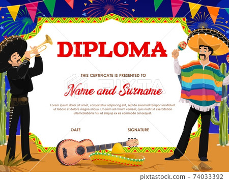 School education diploma vector with mariachi 74033392