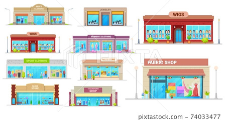 Store and shop buildings isolated vector icons set 74033477