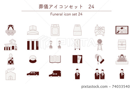 Thin line Buddhist funeral icon set, 24 Thin line Buddhist funeral icon set, 24 74033540