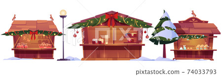 Christmas market stalls, street fair wooden booths Christmas market stalls, street fair wooden booths 74033793