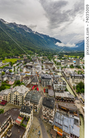 Aerial view of towns and villages at Chamonix valley Aerial view of towns and villages at Chamonix valley 74035009