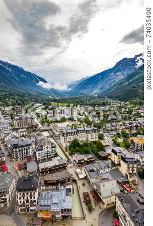 Beautiful vertical panorama landscape scenery of villages in Chamonix valley Beautiful vertical panorama landscape scenery of villages in Chamonix valley 74035490