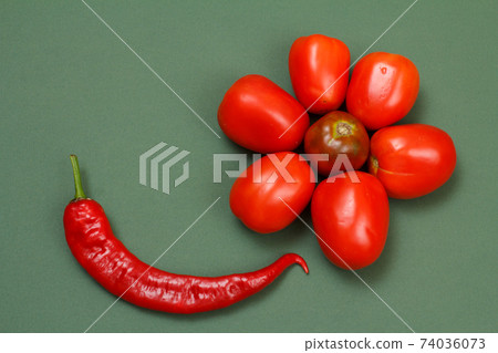Top view of fresh vegetables on green background. Top view of fresh vegetables on green background. 74036073