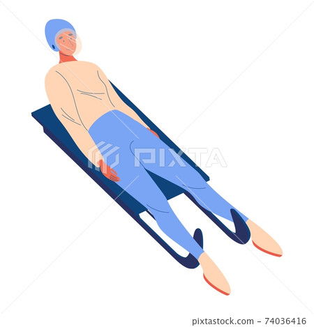 Woman riding luge sled. Vector cartoon character in helmet. Professional winter sportsman isolated on white Woman riding luge sled. Vector cartoon character in helmet. Professional winter sportsman isolated on white 74036416