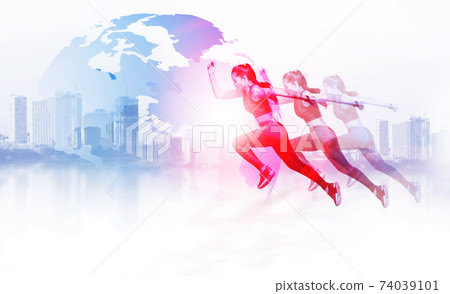 woman runner running jogger jogging athletics competition isolated on white background ,  Photo of attractive woman in fashionable sportswear. Dynamic movement. Side view. Sport and healthy 74039101