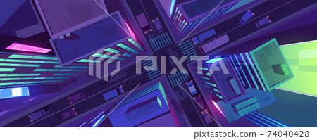 City top view with buildings and road at night 74040428