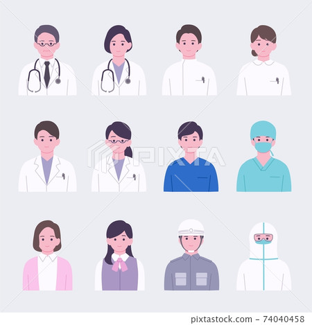 Simple face icon set for medical professionals Simple face icon set for medical professionals 74040458