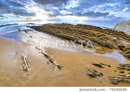 Steeply-tilted Layers of Flysch, Basque Coast UNESCO Global Geopark, Spain Steeply-tilted Layers of Flysch, Basque Coast UNESCO Global Geopark, Spain 74040686