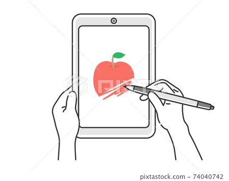 用觸摸筆在平板電腦上畫張圖片的插圖 74040742