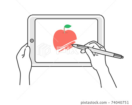 用觸摸筆在平板電腦上畫張圖片的插圖 用觸摸筆在平板電腦上畫張圖片的插圖 74040751