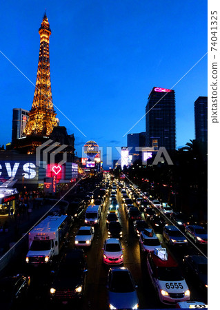 Las Vegas night view and traffic jam 74041325
