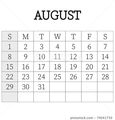 2021 calendar planner. August. Corporate week. Template layout, 12 months yearly, white background. Simple design for business brochure, flyer, print media, advertisement. Week starts from Sunday. 2021 calendar planner. August. Corporate week. Template layout, 12 months yearly, white background. Simple design for business brochure, flyer, print media, advertisement. Week starts from Sunday. 74041730