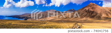 Unique nature of volcanic Lanzarote.National park. Canary islands of Spain 74041756