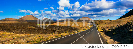 Unique nature of volcanic Lanzarote .PIctorial road to El Golfo. Travel in Canary islands Unique nature of volcanic Lanzarote .PIctorial road to El Golfo. Travel in Canary islands 74041764