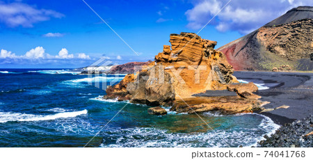 beautiful volcanic beaches of island Lanzarote. Canary islands beautiful volcanic beaches of island Lanzarote. Canary islands 74041768