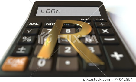 LOAN text on calculator display and rand money symbol. Financial concept. 3d rendering 74041894