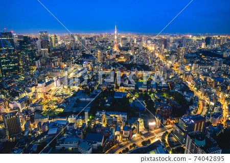 night view of Tokyo city with tokyo tower in Japan 74042895