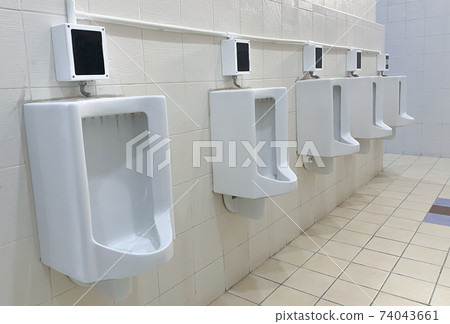 Closeup White Urinals Mens Bathroom Design Stock Photo 727942459