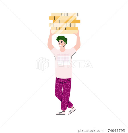 Man holding money above his head, flat cartoon vector illustration isolated. Man holding money above his head, flat cartoon vector illustration isolated. 74043795