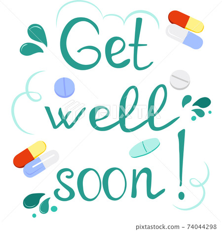 Vector stock illustration of a close-up Flu pills, a set of medicine for the disease. Medicine. Isolated on a white background. A thermometer for measuring the patient's body temperature. 74044298