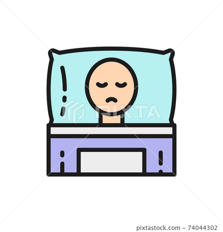 Cancer patient in bed, oncology flat color line icon. 74044302