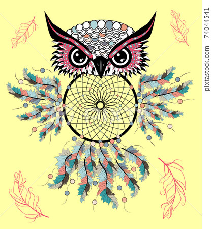 Traditional tattoo owl hold dream catcher symbol 74044541