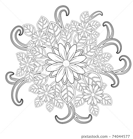 Doodle art flowers. Zentangle floral pattern. Hand-drawn herbal design elements. 74044577