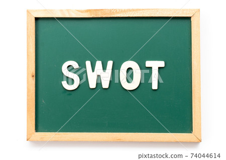 Alphabet letter in word swot (abbreviation of strength, weakness, opportunities, threats) in blackboard on white background 74044614